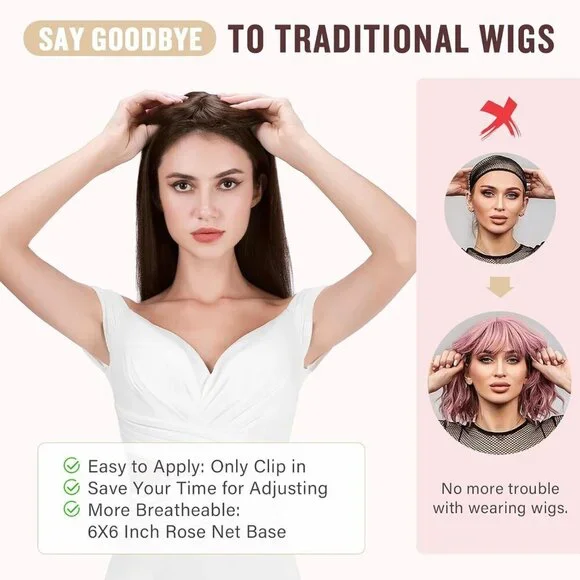 18 Inch Wavy Hair Topper with Side Bangs Synthetic Dark Brown Women